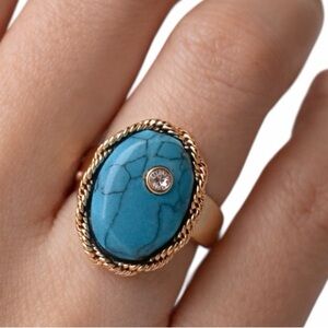 Stella & Dot Gold/Turquoise Gemstone Signet Ring 6